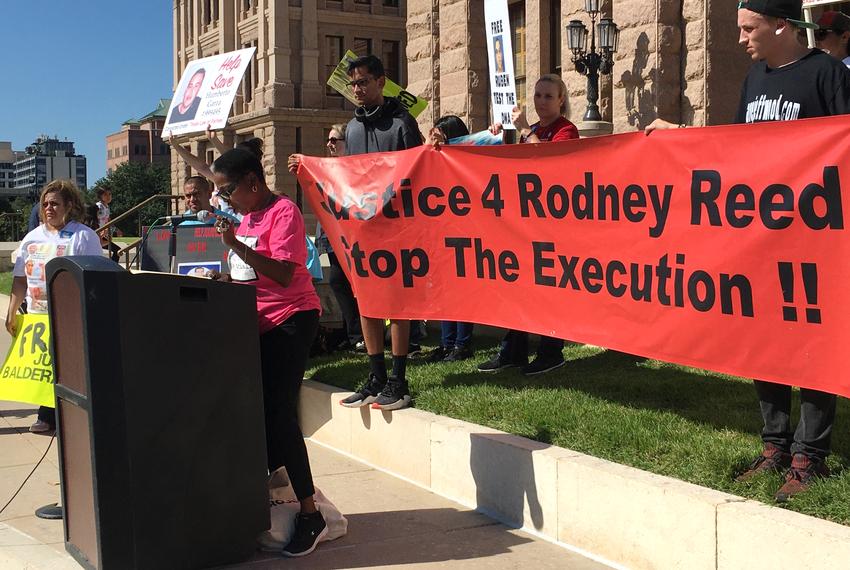 Sandra Reed, Rodney Reed's mother, calls for an end to the death penalty and a fair trial for her son at the Texas Capitol on Oct. 19, 2019.